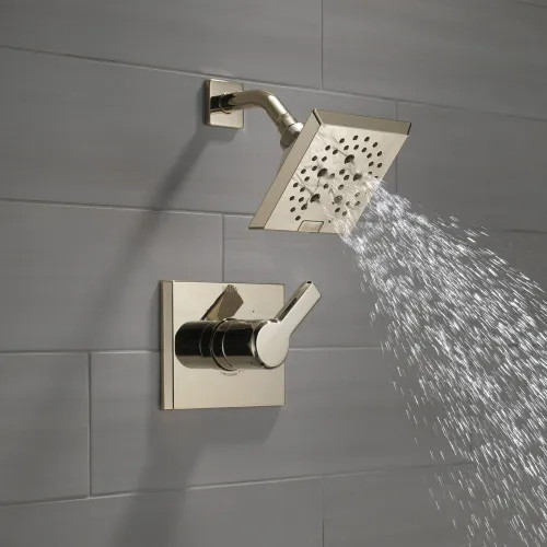 View 8 of Delta T14299-PN Delta Pivotal Monitor 14 Series H2Okinetic Shower Faucet with 5-Setting Angular Rainhead, 1.75 GPM, Single Lever Handle, Polished Nickel - T14299-PN