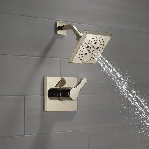 View 9 of Delta T14299-PN Delta Pivotal Monitor 14 Series H2Okinetic Shower Faucet with 5-Setting Angular Rainhead, 1.75 GPM, Single Lever Handle, Polished Nickel - T14299-PN