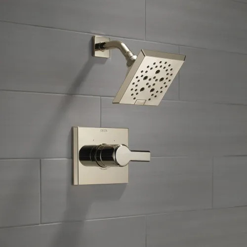 View 2 of Delta T14299-PN Delta Pivotal Monitor 14 Series H2Okinetic Shower Faucet with 5-Setting Angular Rainhead, 1.75 GPM, Single Lever Handle, Polished Nickel - T14299-PN