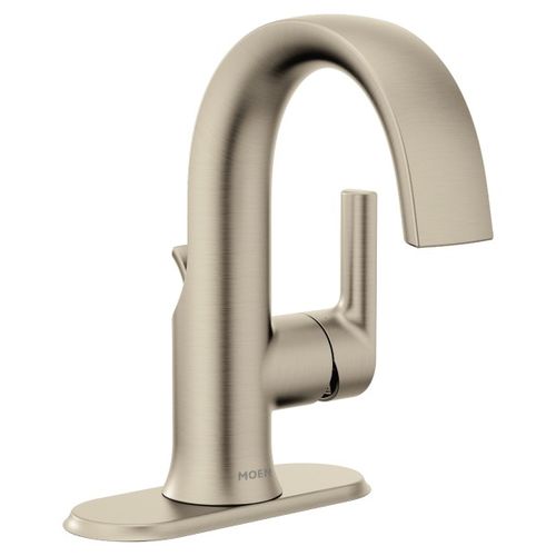 View 4 of Moen S6910BN Moen Doux Single-Handle Brushed Nickel Bathroom Faucet with Metal Pop-Up and Escutcheon, Lever Handle, 1.2 GPM, Single-Hole, WaterSense - S6910BN