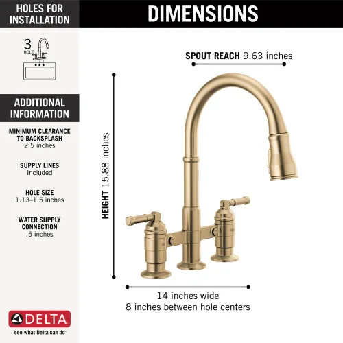 Delta Broderick Two Handle Pull Down Bridge Kitchen Faucet