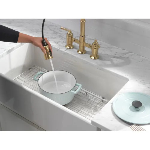Delta Broderick Two Handle Pull Down Bridge Kitchen Faucet
