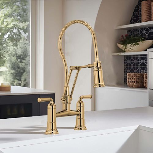 Brizo Rook Two-Function Articulating Bridge Kitchen Faucet with