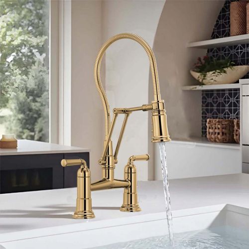 Brizo Rook Two-Function Articulating Bridge Kitchen Faucet with