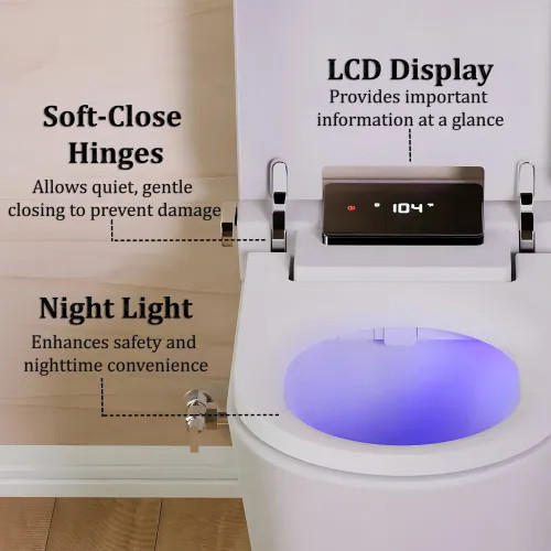 View 4 of Trone Plumbing STCM1 Trone Smart Bidet Toilet Combo with Toe Touch Sensor, Auto-Open/Close, Digital Display, Heated Seat, Night Light, Auto-Flush, 1.28 GPF, Classic White - STCM1.WH