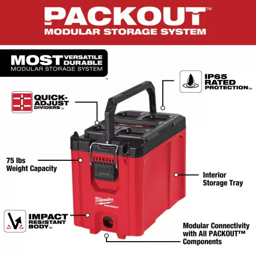 View 6 of Milwaukee 48-22-8422 Milwaukee PACKOUT Compact Tool Box with IP65 Rated Protection and 75lbs Weight Capacity - 48-22-8422 