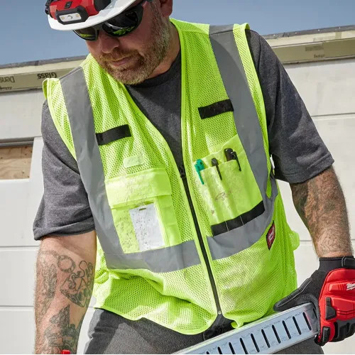Milwaukee S/M High Visibility Yellow Mesh Safety Vest with 9