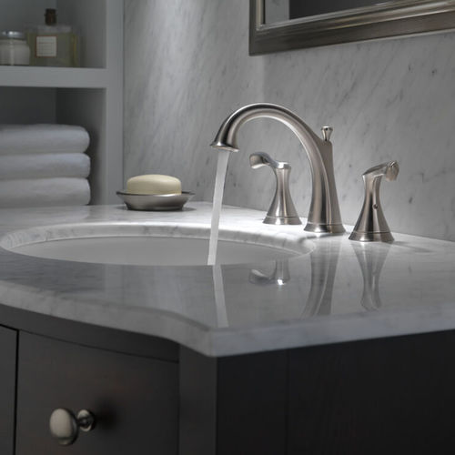 View 3 of Delta 35939LF-SS Delta Carlisle High-Arc Deck-Mount Stainless Lavatory Faucet for 6