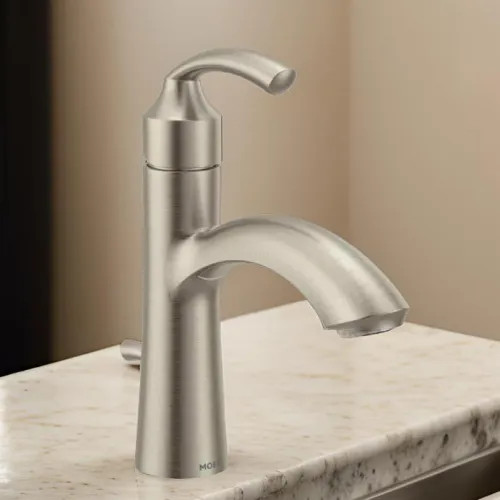 Moen 6170BN Waschtisch-Armatur Glyde – Einhebel, Gebürstetes Nickel, Inkl. Optionaler Deckplatte, WaterSense-zertifiziert