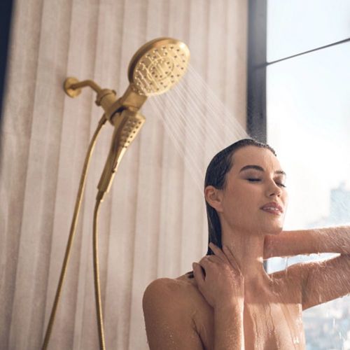Moen Verso 8-Spray Dual Hand Shower – Brushed Gold – 2.5 GPM Wall Mount With Hose – Modern Bathroom Set