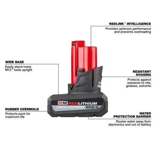 View 6 of Milwaukee 48-11-2450 Milwaukee M12 12V/5.0Ah REDLITHIUM XC5.0 High Output Battery Pack - 48-11-2450