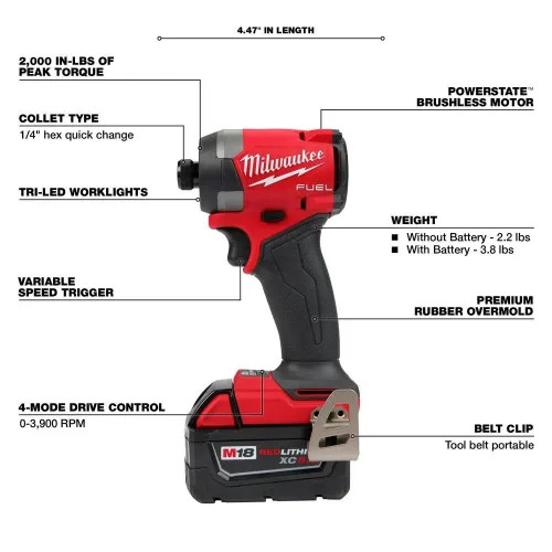 View 7 of Milwaukee 3697-22 Milwaukee M18 FUEL Brushless Cordless Hammer Drill and Impact Driver Combo Kit (2-Tool) with 2 Batteries - 3697-22