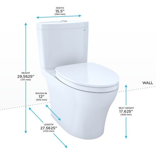 View 10 of Toto MS446124CEMFGN#01 TOTO Aquia IV Two-Piece Elongated Toilet, 1.28/0.9 GPF, WASHLET+ Ready, SoftClose Seat, Cotton White - MS446124CEMFGN#01