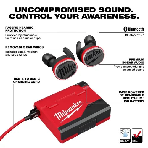 Milwaukee REDLITHIUM USB Bluetooth Jobsite Ear Buds - 2191-21