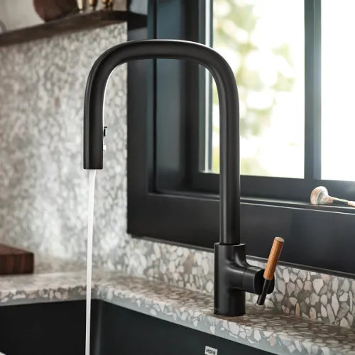 ダーツ MoneMone Moen Tenon Matte Black Single Handle Pull-Down Kitchen Faucet with