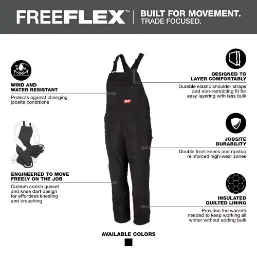 Milwaukee Extra Large Men's Regular Black FREEFLEX Insulated Bib