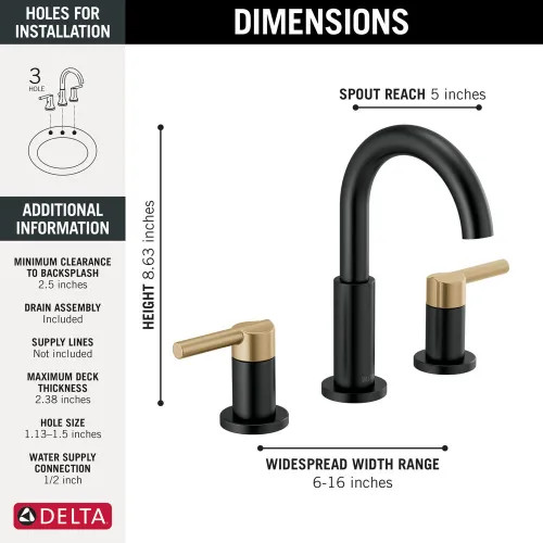 Delta Nicoli Widespread Bathroom Faucet, Two-Handle, Deck Mount