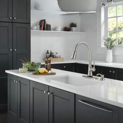 Delta Auburn Pull-Down Kitchen Faucet with Soap Dispenser, Single
