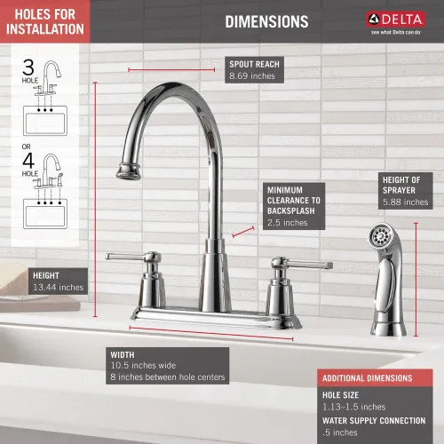 Delta Emmett Two Handle Kitchen Faucet with Spray, ADA, 1.8 GPM