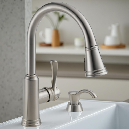 Delta Lakeview Pull Down Kitchen Faucet With Soap Dispenser