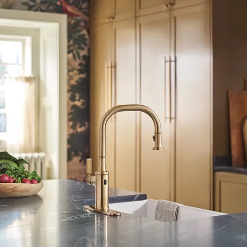 Moen Orivesi Bronzed Gold Pull-Down Kitchen Faucet – High Arc With Power Boost, Reflex Docking & 4-Function Spray Wand (87891BZG)