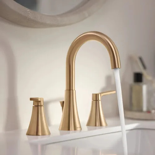 Moen Jase Two Handle Bathroom Faucet, Widespread, High Arc