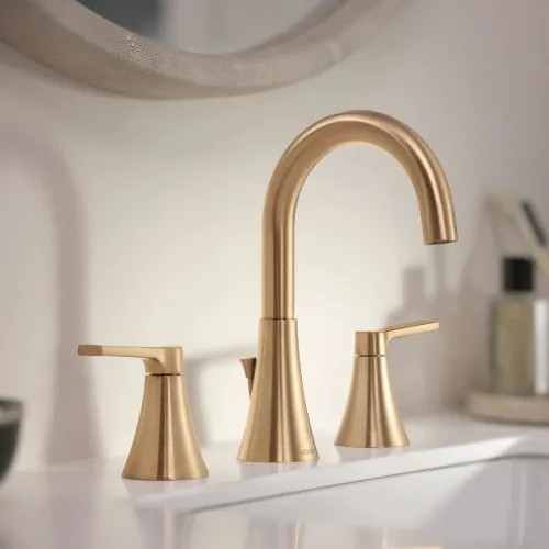 Moen Jase Two Handle Bathroom Faucet, Widespread, High Arc
