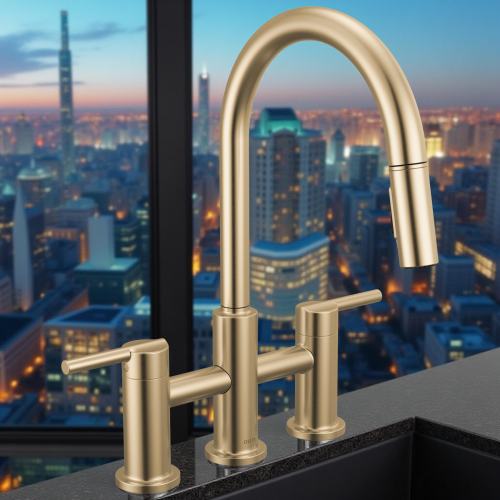 Delta Nicoli Two Handle Pull-Down Bridge Kitchen Faucet, 1.8 GPM