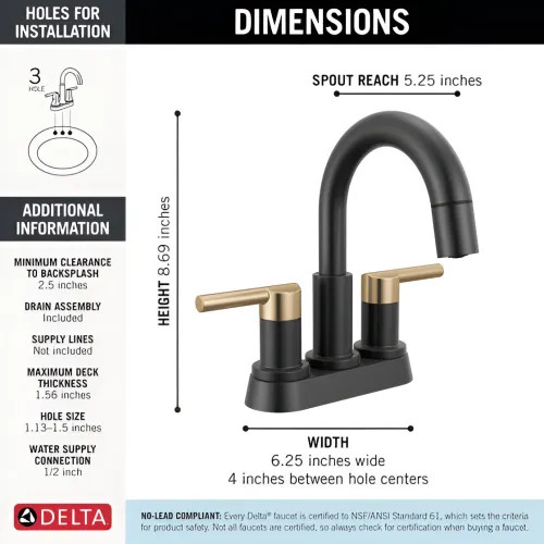 Delta Nicoli Two Handle Centerset Pull-Down Bathroom Faucet, 1.2