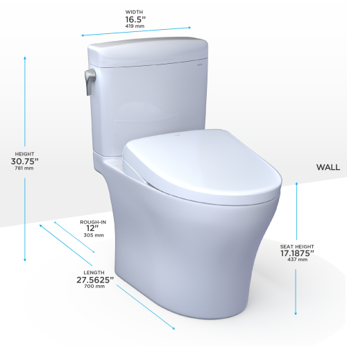 TOTO Aquia IV Cube Two-Piece Elongated Toilet w/ WASHLET+ S5, Dual