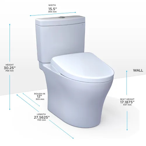 TOTO Aquia IV WASHLET+ S5 Two-Piece Elongated Toilet, Universal