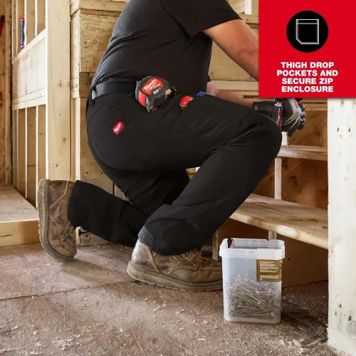 Milwaukee FREEFLEX 36x32 Black Tech Work Pants, 36