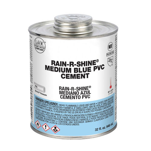 32Ounce Rain or Shine PVC Cement, Blue PlumbersStock