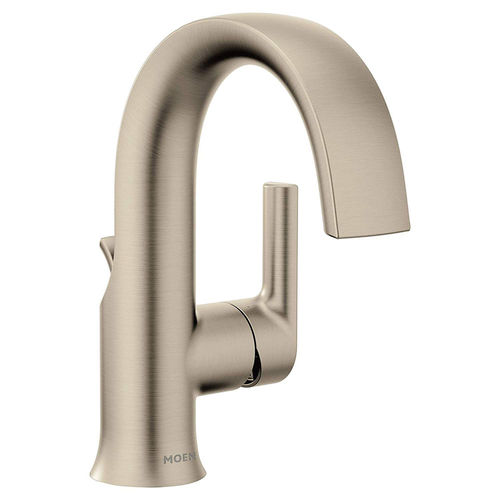 View 3 of Moen S6910BN Moen Doux Single-Handle Brushed Nickel Bathroom Faucet with Metal Pop-Up and Escutcheon, Lever Handle, 1.2 GPM, Single-Hole, WaterSense - S6910BN