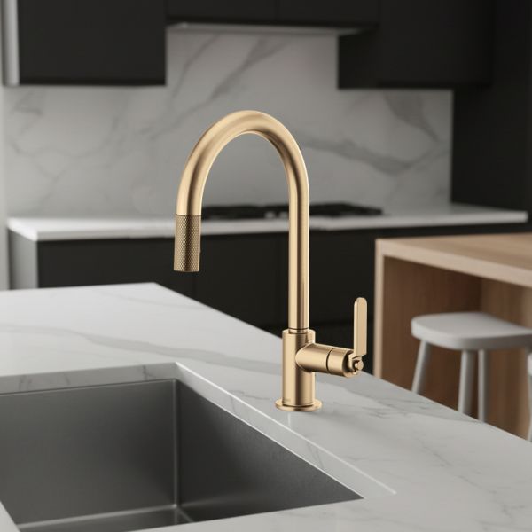 Brizo Litze Pull-Down Kitchen Faucet with Arc Spout and Knurled