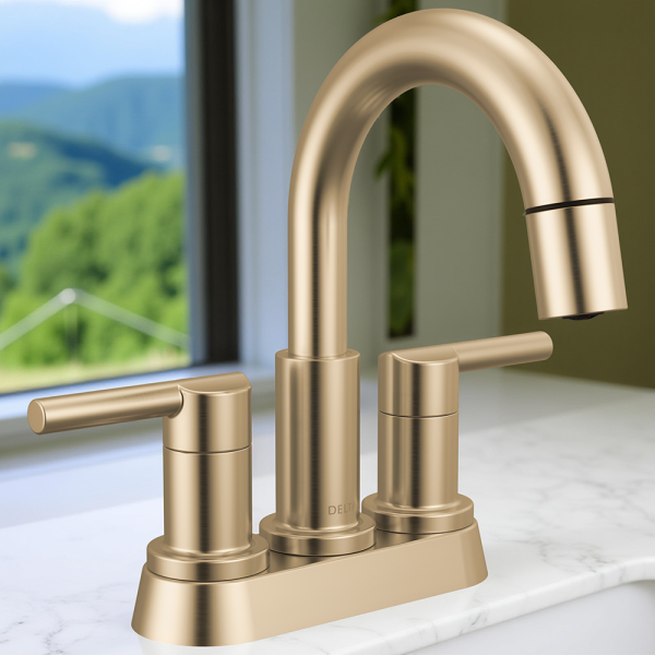 Delta Nicoli Two Handle Centerset Pull-Down Bathroom Faucet, 1.2