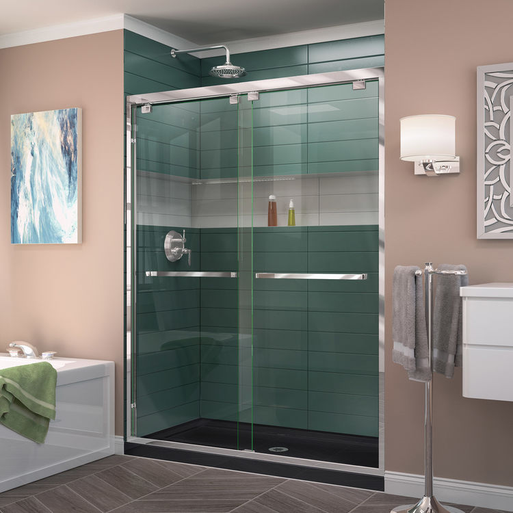 DreamLine Encore 36" D x 60" W x 78 3/4" H Bypass Shower Door in Chrome and Center Drain Black Base Kit - DL-7007C-88-01