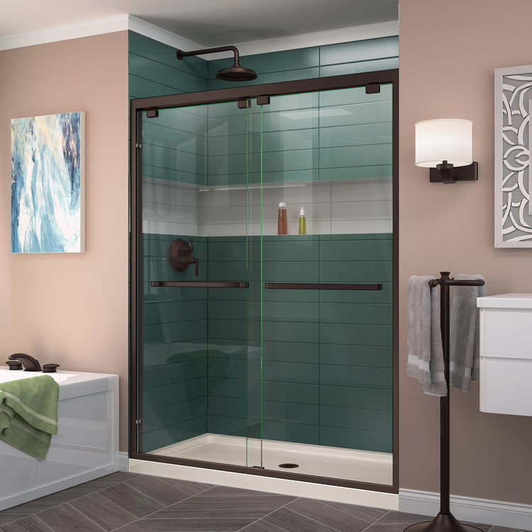 DreamLine Encore 36" D x 60" W x 78 3/4" H Bypass Shower Door in Oil Rubbed Bronze and Center Drain Biscuit Base Kit - DL-7007C-22-06