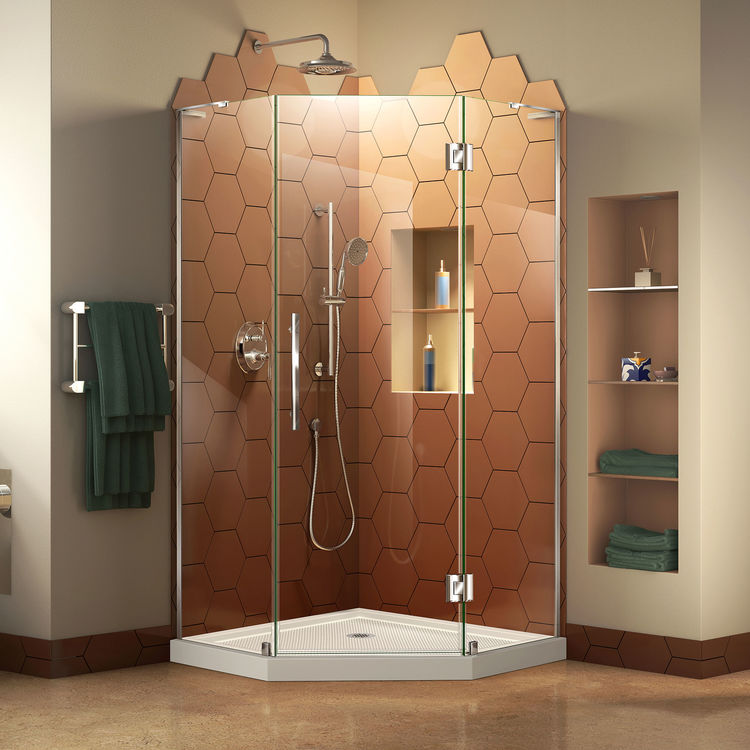 DreamLine Prism Plus 36" x 74 3/4" Frameless Neo-Angle Shower Enclosure in Chrome with White Base - DL-6060-04