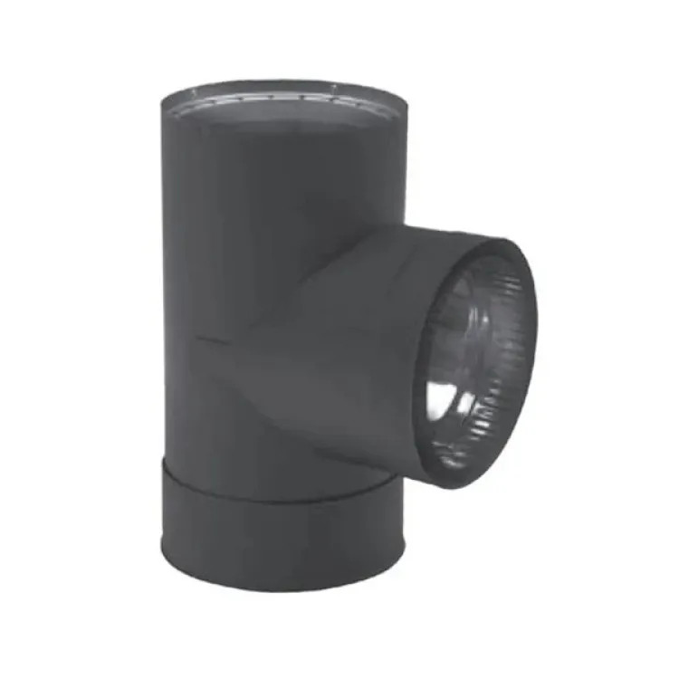 Metal Fab 6DWBT 6" Black Double Wall Stove Pipe Black 6" Dia Tee W/Tee Cap