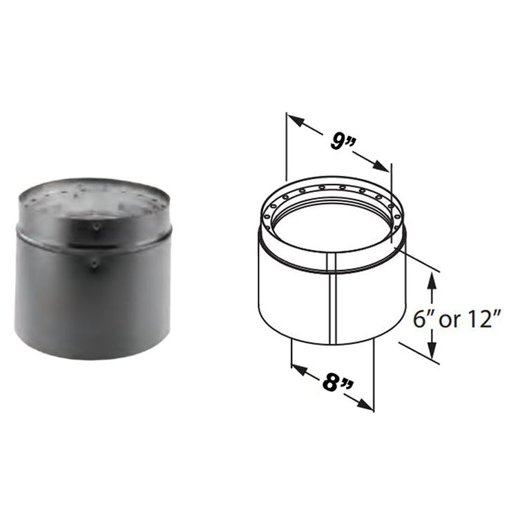 M&G DuraVent 8DVL-6ADJ DVL Double-Wall Adjustable Black Pipe, 8" x 6", 8885