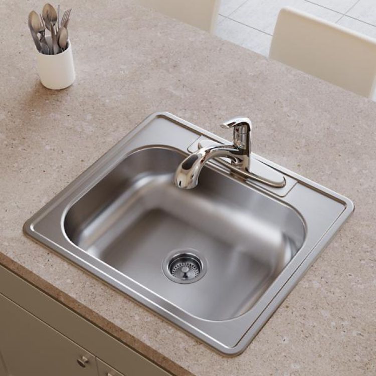 Elkay D125223 Dayton 25" x 22" x 6-9/16" Single Bowl Drop-in Kitchen Sink, 3 Holes, 22-Gauge Stainless