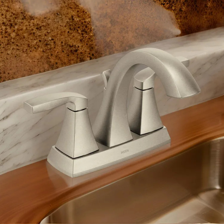 Moen Voss Two-Handle High Arc Centerset Brushed Nickel Bathroom Sink Faucet with Metal Pop-Up Drain and Lift Rod Assembly, 1.2 GPM, Lever Handles - 6901BN