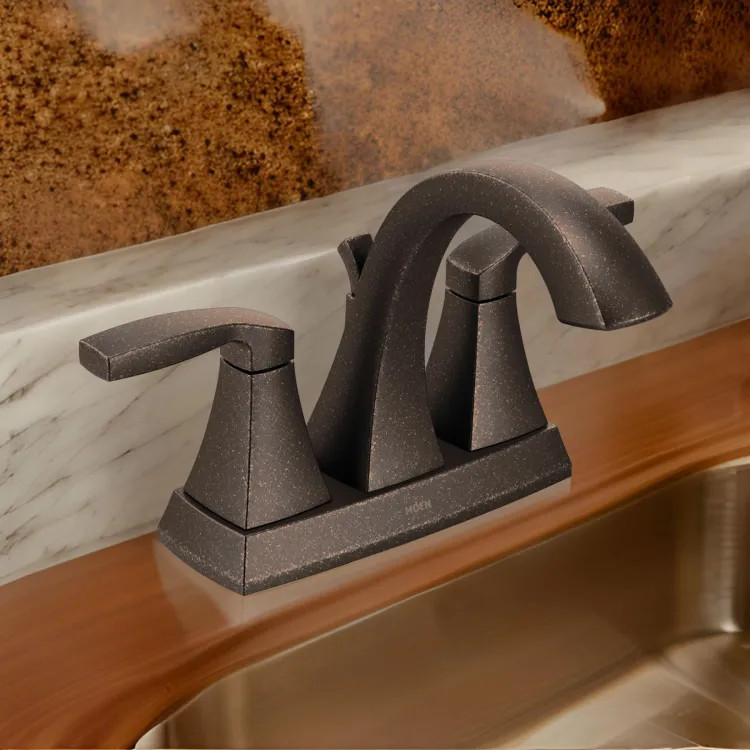 Moen Voss Two-Handle High Arc Centerset Oil-Rubbed Bronze Bathroom Sink Faucet with Metal Pop-Up Drain and Lift Rod Assembly, 1.2 GPM, Lever Handles - 6901ORB