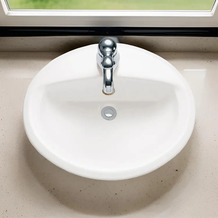 American Standard Aqualyn 20-3/8" x 17-3/8" Drop-In Bathroom Sink, Faucet Ledge, Front Overflow, Center Hole Only, Vitreous China, Bone - 0475.047.021