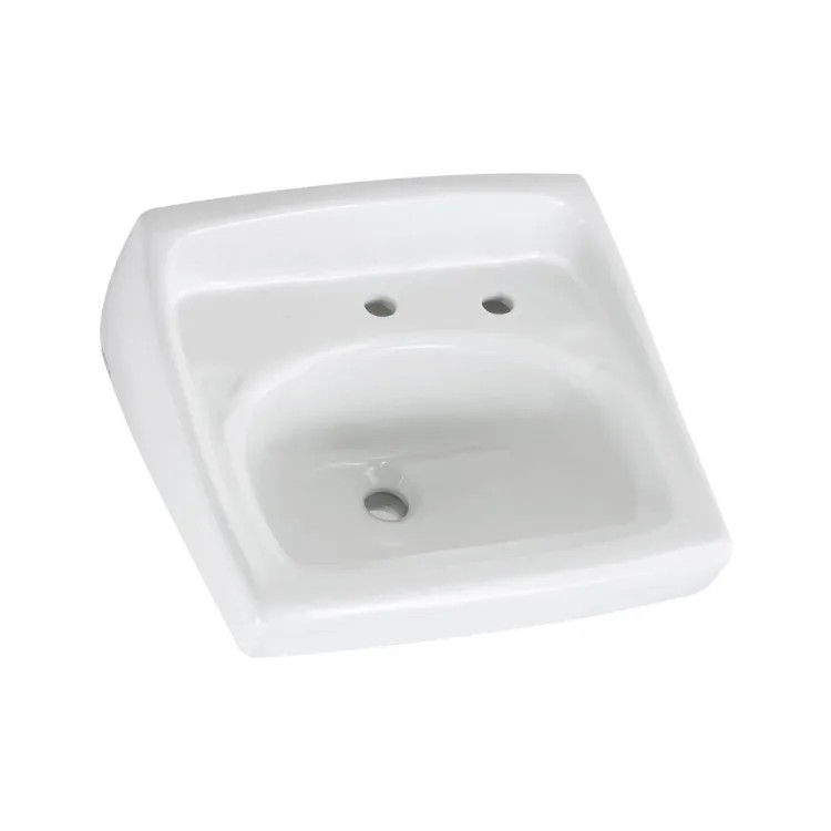American Standard Lucerne Wall-Mount Sink with Center Hole and Extra Right-Hand Hole, D-Shaped Bowl, Vitreous China, White - 0356.137.020