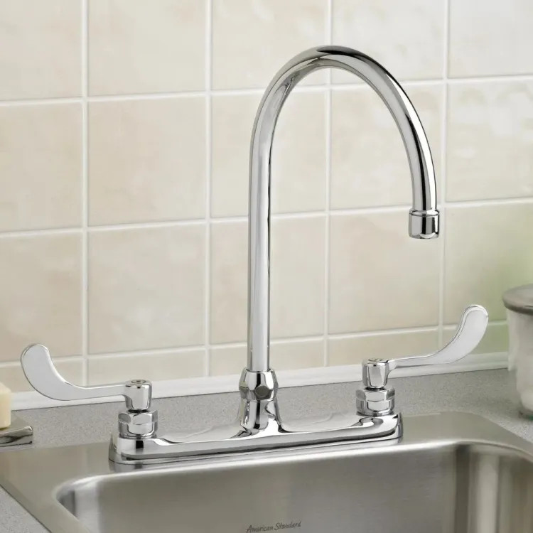 American Standard Monterrey Two-Handle Top Mount Kitchen Faucet w/ 8" Gooseneck Spout, Laminar Flow, Chrome - 6409.170.002