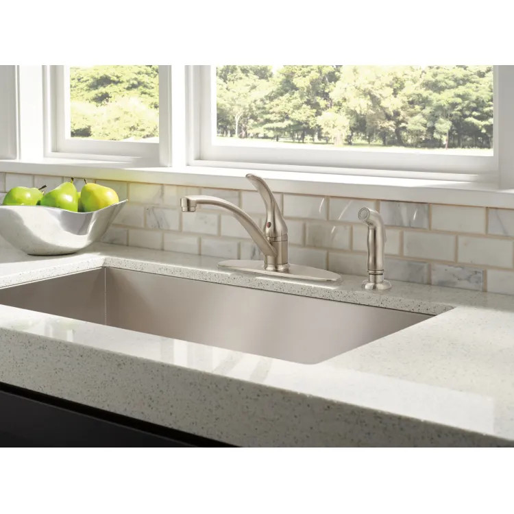 Delta Foundations Single Handle Kitchen Faucet w/ Side Spray, Stainless Steel - B4410LF-SS