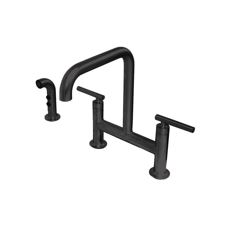 Kohler Purist Two Handle Deck-Mount Bridge Faucet w/ Side Spray, Lever Handles, Matte Black - K-7548-4-BL