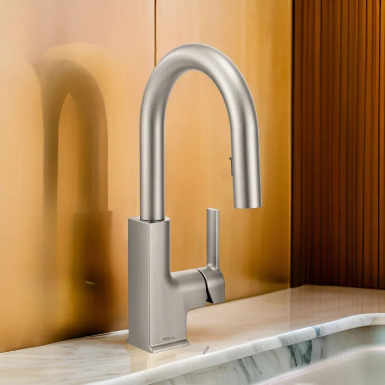 Moen STo Single Handle High Arc Pull-Down Bar/Prep Faucet, Spot Resist Stainless - S62308SRS